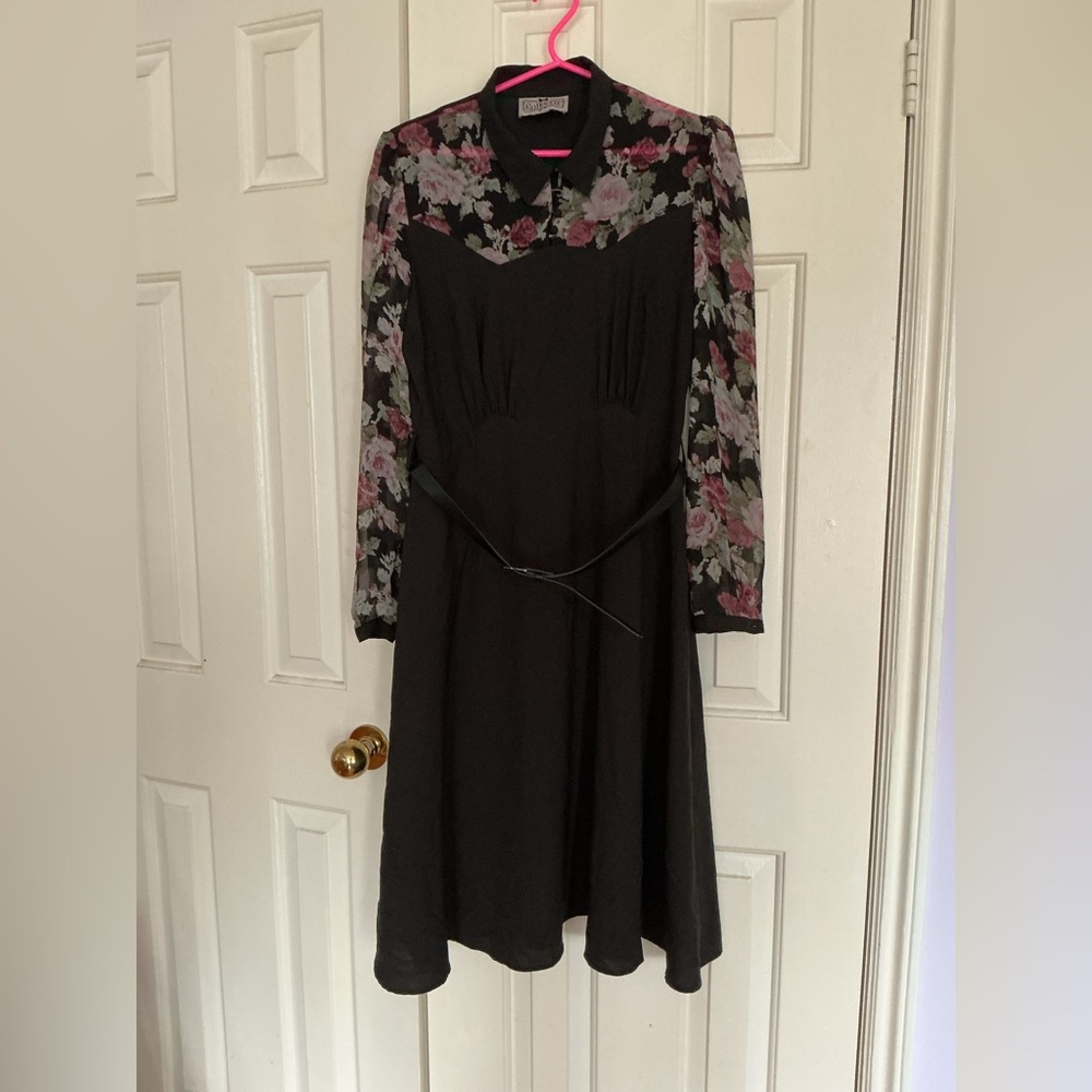 Collectif Elegant Black Dress with Sheer Floral Accents